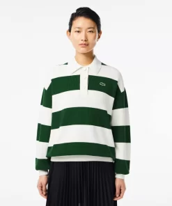 Lacoste Knitwear-French Made Striped Rib Knit Polo Shirt