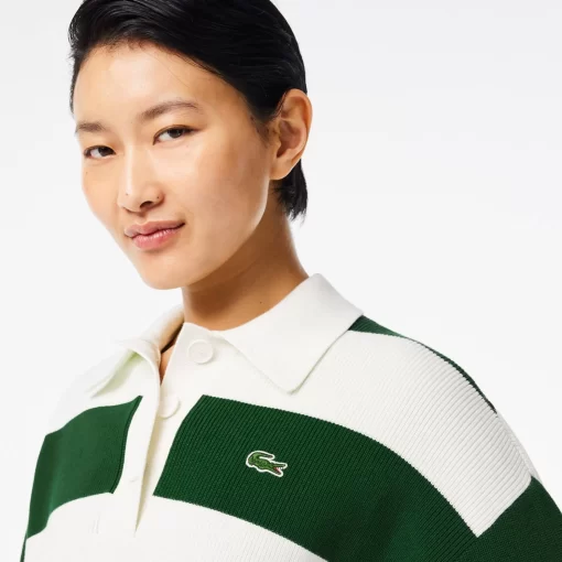 Lacoste Knitwear-French Made Striped Rib Knit Polo Shirt