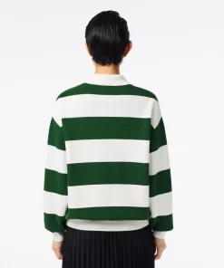 Lacoste Knitwear-French Made Striped Rib Knit Polo Shirt