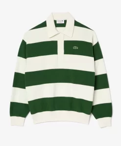 Lacoste Knitwear-French Made Striped Rib Knit Polo Shirt