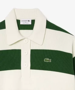 Lacoste Knitwear-French Made Striped Rib Knit Polo Shirt