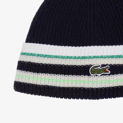 Lacoste Caps & Hats-French Made Striped Wool Beanie