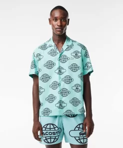 Lacoste Shirts-Globe Print Cotton Twill Shirt