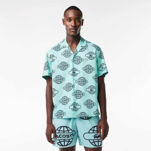 Lacoste Shirts-Globe Print Cotton Twill Shirt