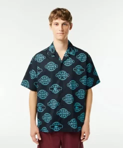 Lacoste Shirts-Globe Print Cotton Twill Shirt