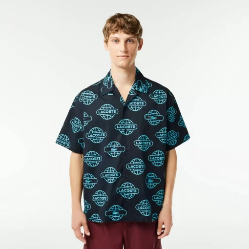 Lacoste Shirts-Globe Print Cotton Twill Shirt