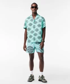 Lacoste Shirts-Globe Print Cotton Twill Shirt