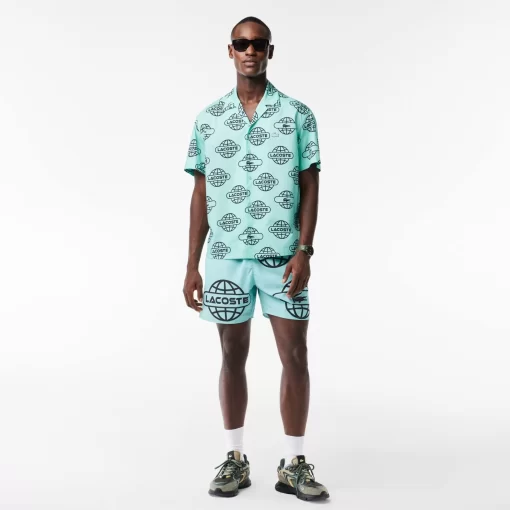 Lacoste Shirts-Globe Print Cotton Twill Shirt