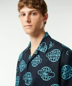 Lacoste Shirts-Globe Print Cotton Twill Shirt