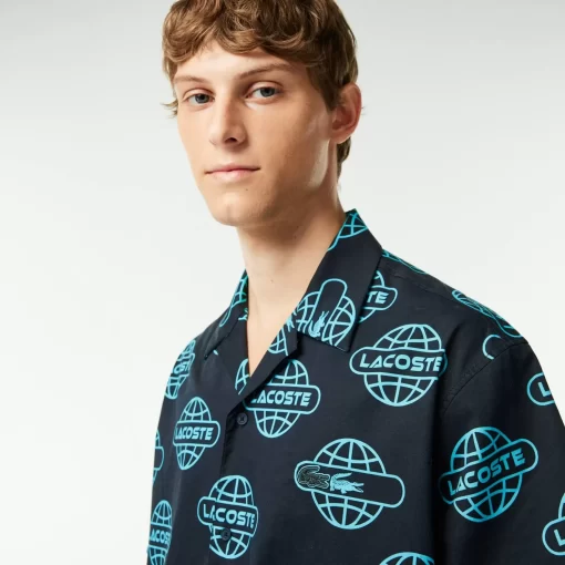 Lacoste Shirts-Globe Print Cotton Twill Shirt