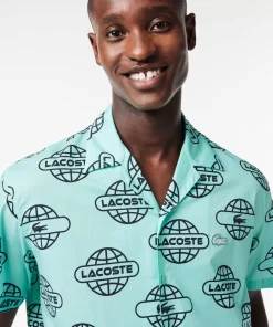 Lacoste Shirts-Globe Print Cotton Twill Shirt