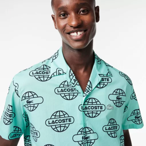 Lacoste Shirts-Globe Print Cotton Twill Shirt