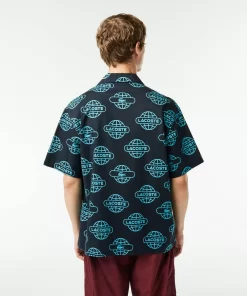 Lacoste Shirts-Globe Print Cotton Twill Shirt