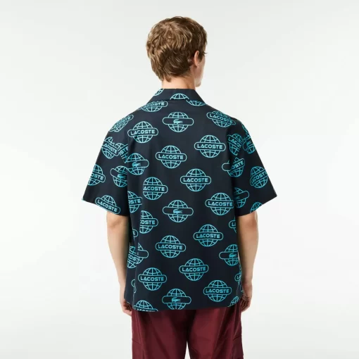 Lacoste Shirts-Globe Print Cotton Twill Shirt