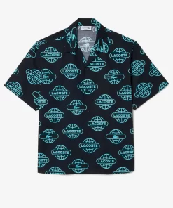 Lacoste Shirts-Globe Print Cotton Twill Shirt