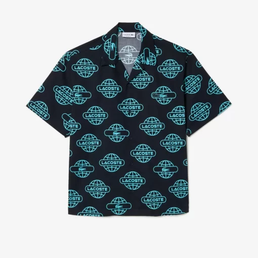 Lacoste Shirts-Globe Print Cotton Twill Shirt