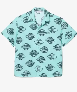 Lacoste Shirts-Globe Print Cotton Twill Shirt