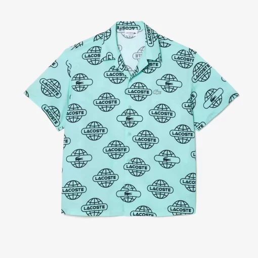 Lacoste Shirts-Globe Print Cotton Twill Shirt