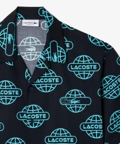 Lacoste Shirts-Globe Print Cotton Twill Shirt