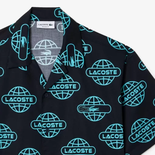 Lacoste Shirts-Globe Print Cotton Twill Shirt