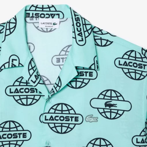 Lacoste Shirts-Globe Print Cotton Twill Shirt