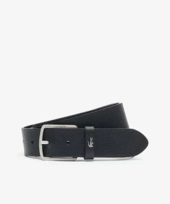 Lacoste Belts-Grained Leather Croc Accent Belt