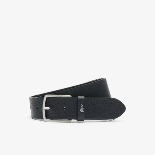 Lacoste Belts-Grained Leather Croc Accent Belt