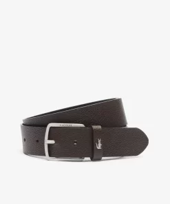 Lacoste Belts-Grained Leather Croc Accent Belt