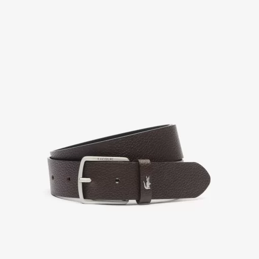 Lacoste Belts-Grained Leather Croc Accent Belt