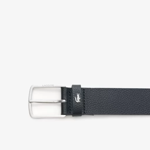 Lacoste Belts-Grained Leather Croc Accent Belt