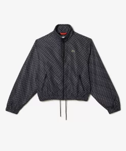 Lacoste Jackets & Coats-High Neck Zip Front Monogram Print Jacket