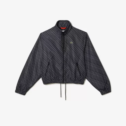 Lacoste Jackets & Coats-High Neck Zip Front Monogram Print Jacket