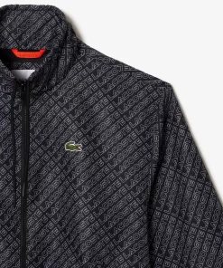 Lacoste Jackets & Coats-High Neck Zip Front Monogram Print Jacket