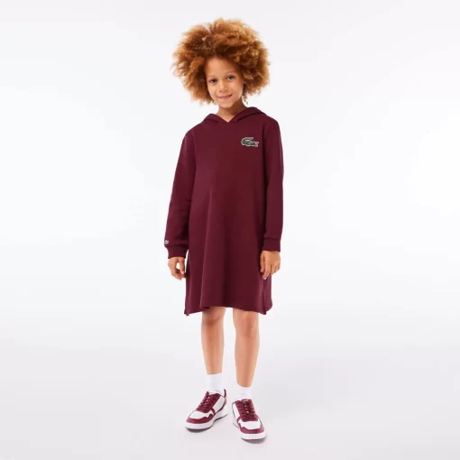 Lacoste Girl Clothing-Hooded Cotton Fleece Sweatshirt Dress