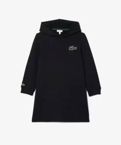 Lacoste Girl Clothing-Hooded Cotton Fleece Sweatshirt Dress