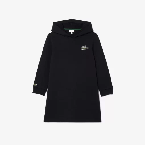 Lacoste Girl Clothing-Hooded Cotton Fleece Sweatshirt Dress