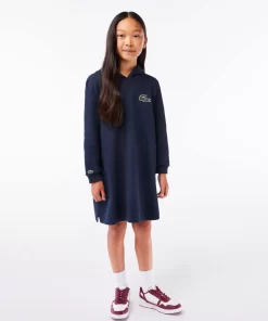 Lacoste Girl Clothing-Hooded Cotton Fleece Sweatshirt Dress