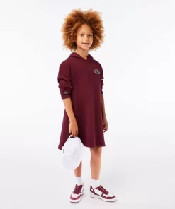 Lacoste Girl Clothing-Hooded Cotton Fleece Sweatshirt Dress