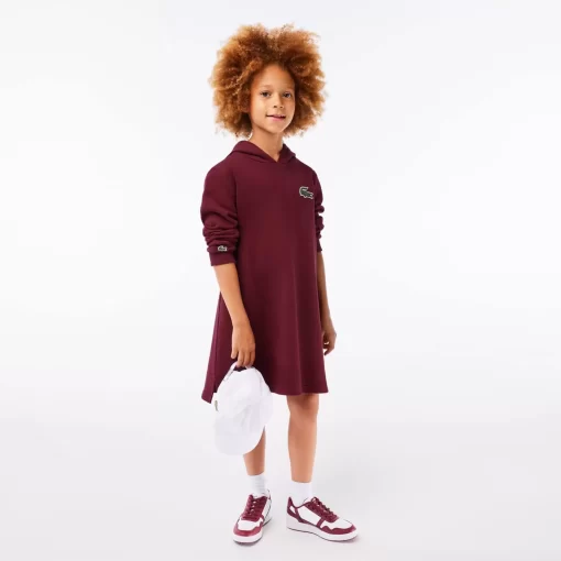 Lacoste Girl Clothing-Hooded Cotton Fleece Sweatshirt Dress