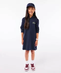 Lacoste Girl Clothing-Hooded Cotton Fleece Sweatshirt Dress