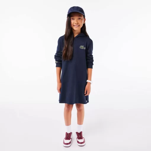 Lacoste Girl Clothing-Hooded Cotton Fleece Sweatshirt Dress