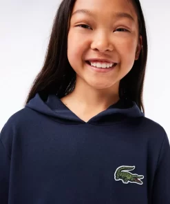 Lacoste Girl Clothing-Hooded Cotton Fleece Sweatshirt Dress