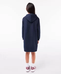 Lacoste Girl Clothing-Hooded Cotton Fleece Sweatshirt Dress