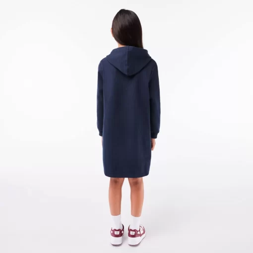 Lacoste Girl Clothing-Hooded Cotton Fleece Sweatshirt Dress