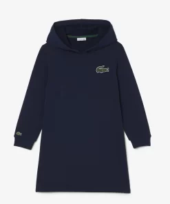 Lacoste Girl Clothing-Hooded Cotton Fleece Sweatshirt Dress