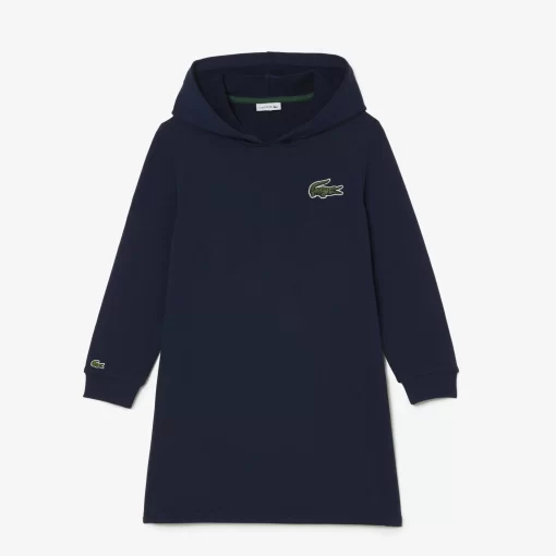 Lacoste Girl Clothing-Hooded Cotton Fleece Sweatshirt Dress