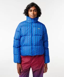 Lacoste Jackets & Coats-Hooded Monogram Print Puffer Jacket With Puffed Croc At Back