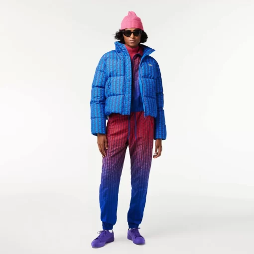 Lacoste Jackets & Coats-Hooded Monogram Print Puffer Jacket With Puffed Croc At Back