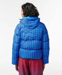 Lacoste Jackets & Coats-Hooded Monogram Print Puffer Jacket With Puffed Croc At Back