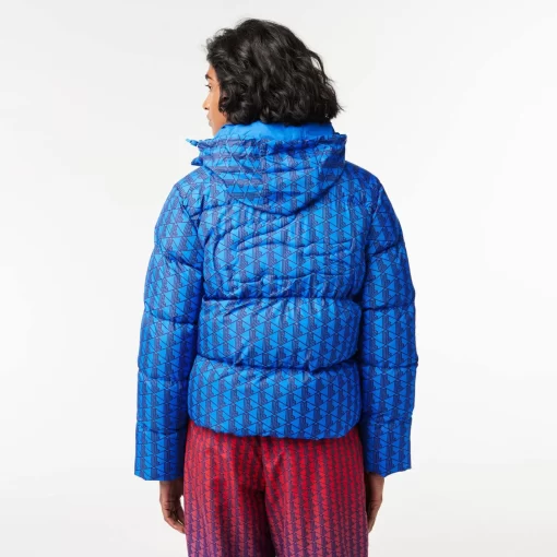 Lacoste Jackets & Coats-Hooded Monogram Print Puffer Jacket With Puffed Croc At Back